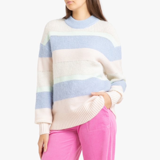 Oversize Feinstrick-Pulli mit weiten Rund-Ausschnitt rosa
