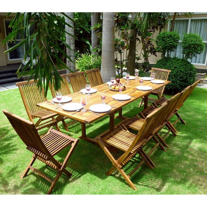 huilé en 240 teck chaises peignes Salon Flores cm table rallonge 180 places à 10 wOvnmN80