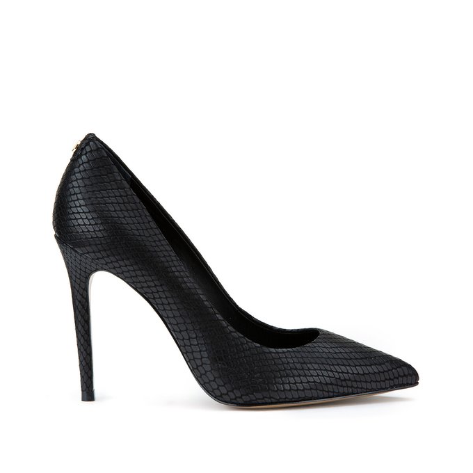 black leather pointed heels