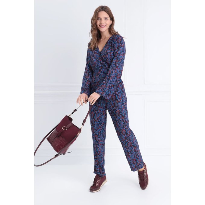 Combinaison pantalon à noeud bleu marine femme | Bréal Combinaison pantalon à noeud bleu marine femme | Bréal