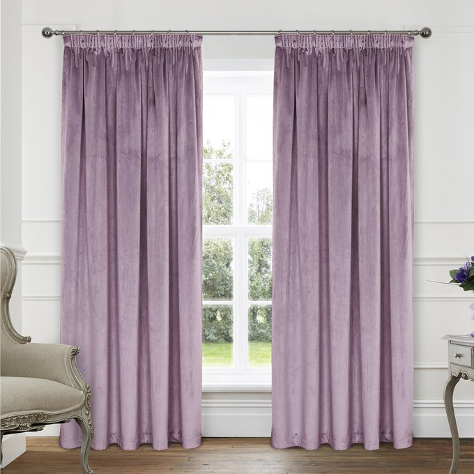Montreal Velvet Lined Pencil Pleat Curtains Heather Heather