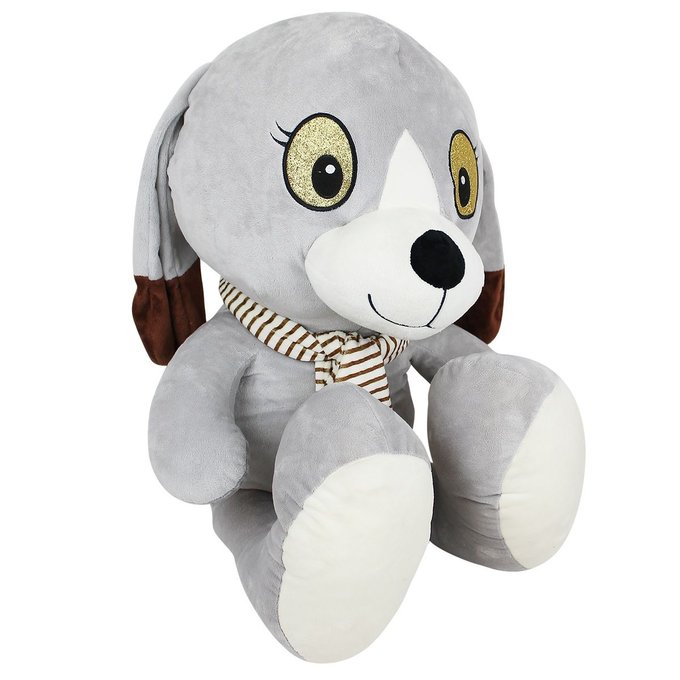 Grande Peluche Chien Avec écharpe 55 Cm Gris