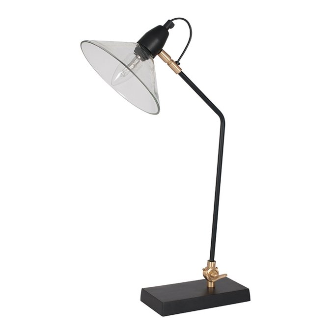 Metal Glass Cone Industrial Table Lamp In Black Black Brass