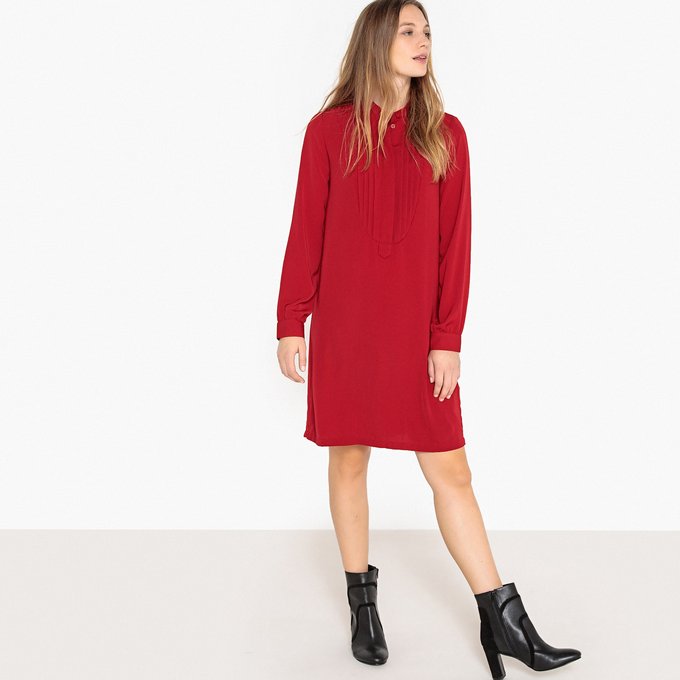 pleated shift dress