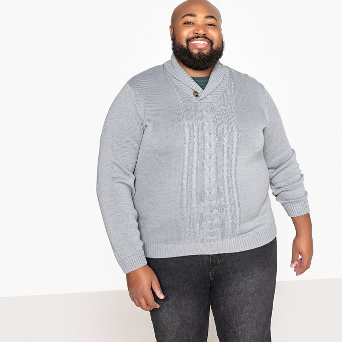 Camisola de tamanho grande, gola de rebuço, em malha grossa Camisola de tamanho grande, gola de rebuço, em malha grossa