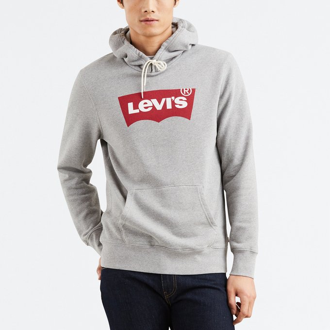Cotton logo print hoodie , grey marl 