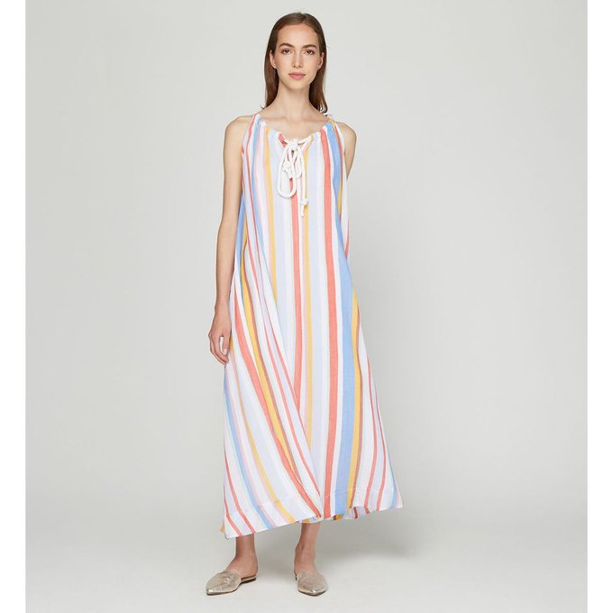 Robe De Plage Longue Candice Rayures Coton Multicolore