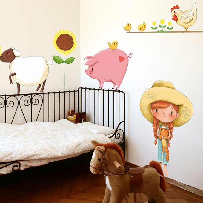 Stickers Petite Fille A La Ferme Marron Acte Deco La Redoute