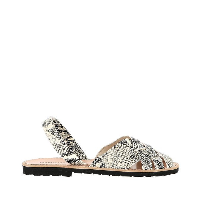 Avarca Compostelle Flat Sandals in Snake Print Leather