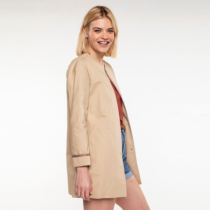 Manteau sans col en coton et lin Trench And Coat | La Redoute Manteau d'été sans col coloris paprika pour femmes Trench
