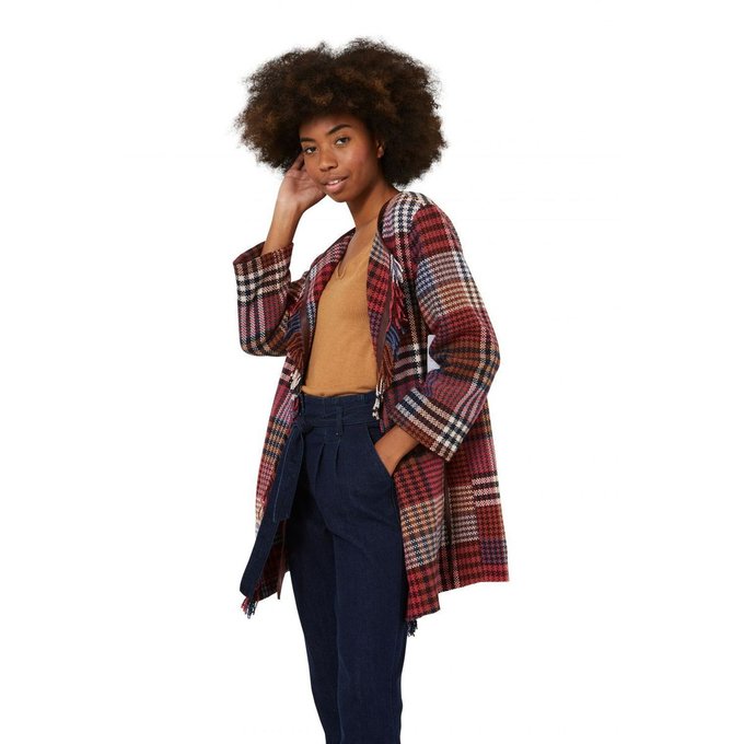 Manteau mi long en aspect lainage à carreaux multicolore Riu Manteau mi long en aspect lainage à carreaux bleu Femme