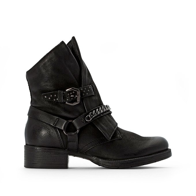 leather biker ankle boots