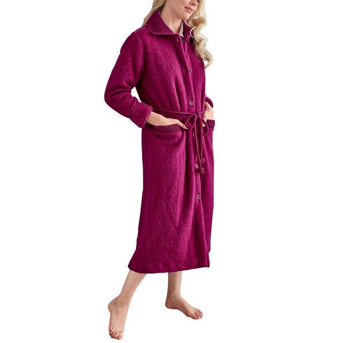 Robe De Chambre Boutonnee Made In France Rose Framboise B Solfin
