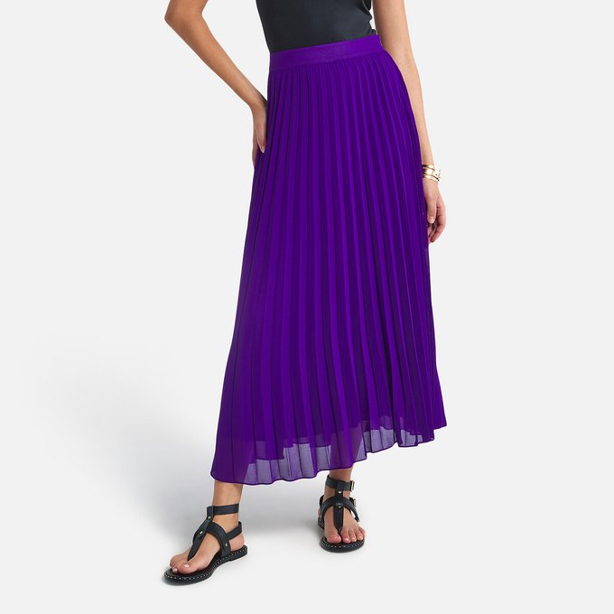 purple pleated maxi skirt