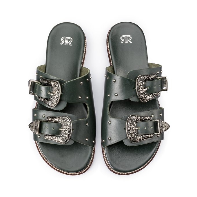 Leather Detailed Buckle Mules