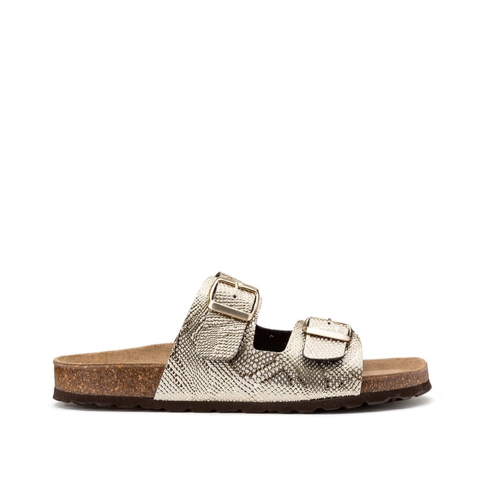 Mules com duas fivelas, estampado cobra