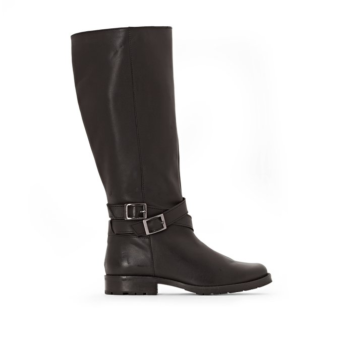 Wide fit leather riding boots with 