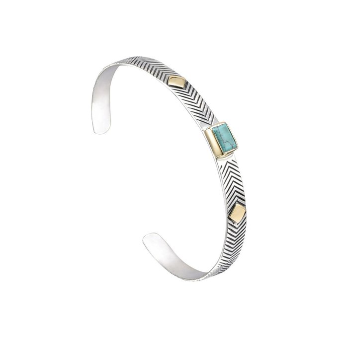 Bracelet Manchette En Argent 925 Turquoise Reconstituee 7 7g