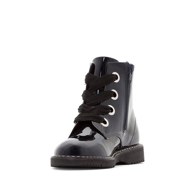 Kids patent ankle boots with zip and 