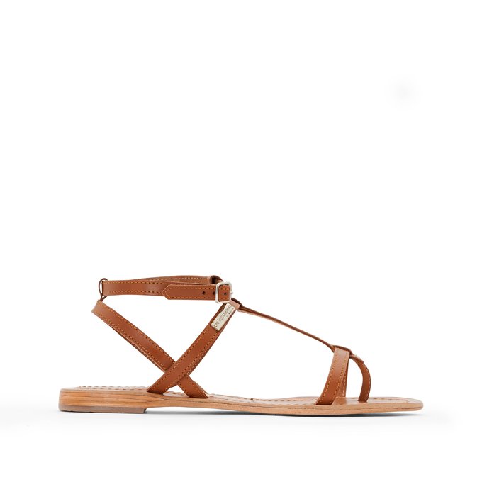 Hilan Leather Flat Sandals with Ankle Cuff