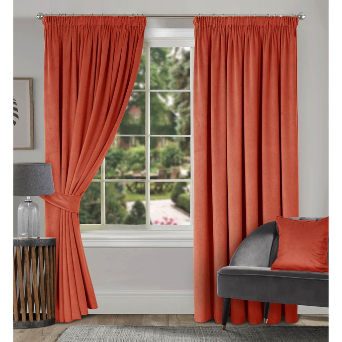 Montreal Velvet Lined Door Curtain Panel Terracotta Terracotta