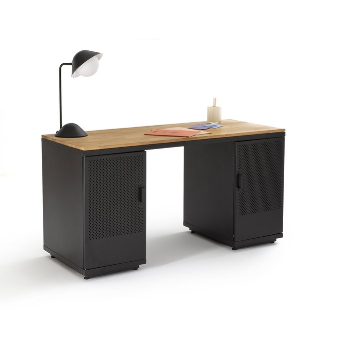 Schreibtisch Agama Eiche Und Metall Grau Holz La Redoute
