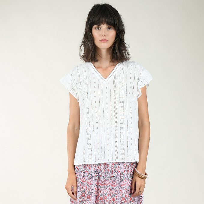 white cotton blouse with ruffles