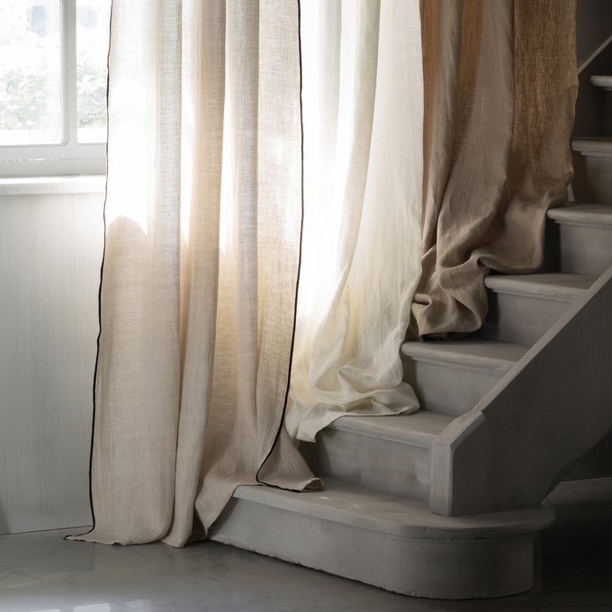 Private Single Washed Linen Curtain With Leather Tabs Am Pm La