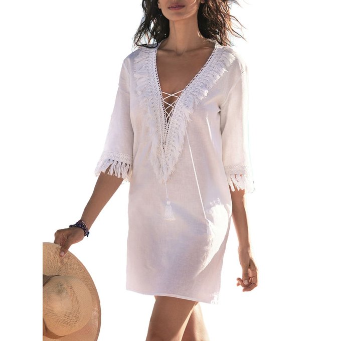 Robe De Plage Manches 12 Blanc Selmark Mare La Redoute