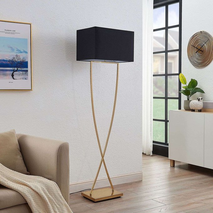 Lampadaire en métal moderne, evaine laiton noir Lucande | La Lampadaire 'Muriel' (Moderne) en Noir en Métal e. a. pour