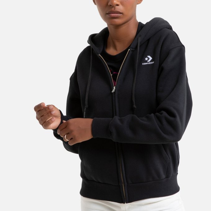 Zip-up hoodie in cotton mix , black, Converse | La Redoute