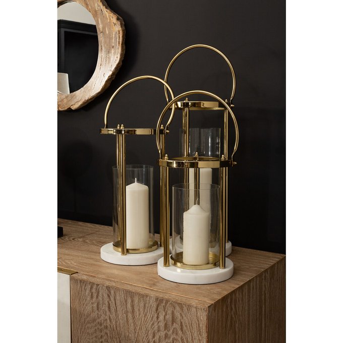 39cm Hurricane Lamp In Gold White Finish With Marble Base Gold Coloured So Home La Redoute