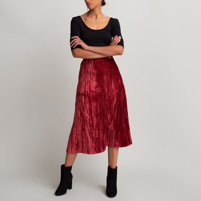 velvet mid length skirts
