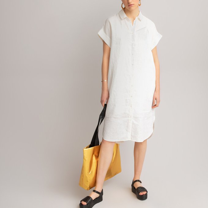 Linen shirt dress with short sleeves La Redoute Collections | La Redoute