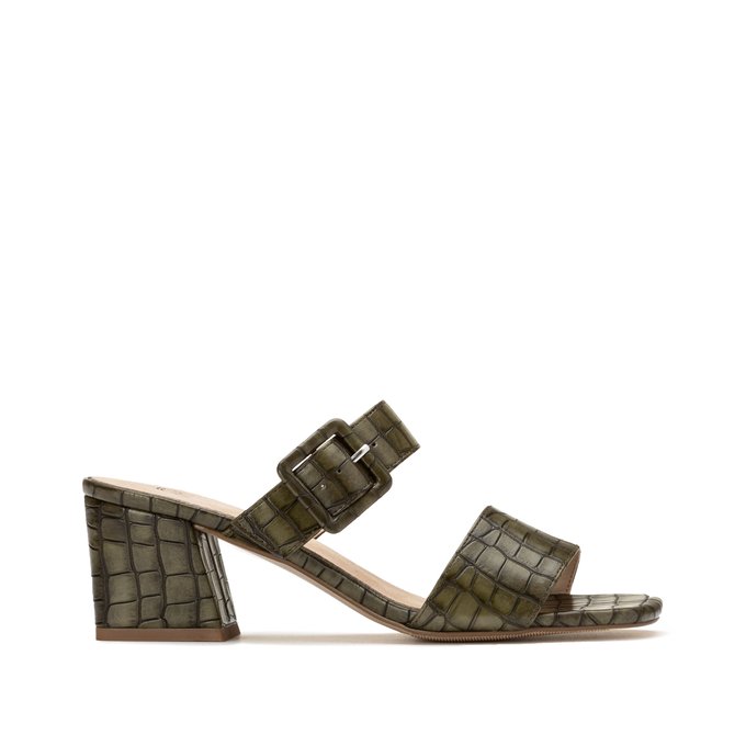 Mules efeito crocodilo, tacão alto