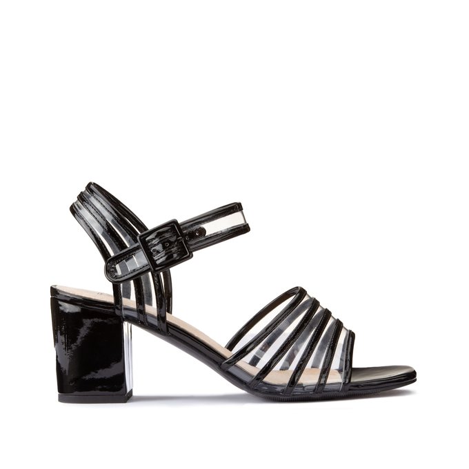 transparent block heel sandals