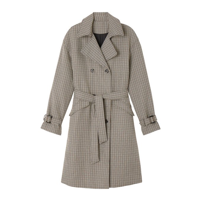 Checked Double-Breasted Trench Coat la redoute