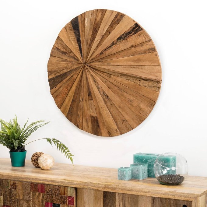 Décoration murale bois de teck ronde ottawa bois naturel