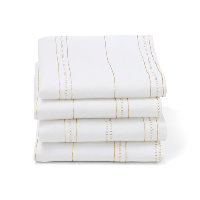 Lot De 4 Serviettes De Table Coton Lin Essentielle La Redoute Interieurs Blanc Or La Redoute