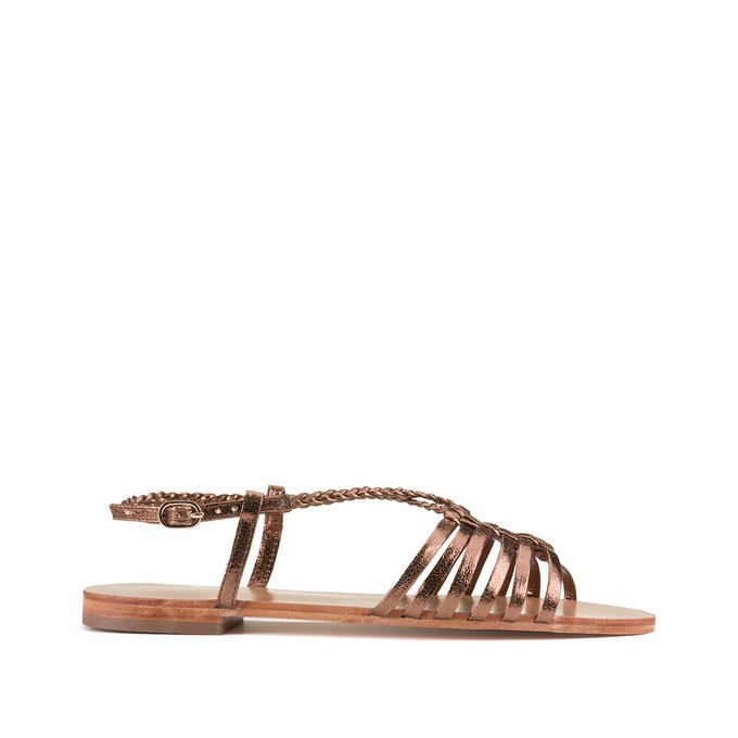 Octavia Leather Strappy Sandals with Flat Heel