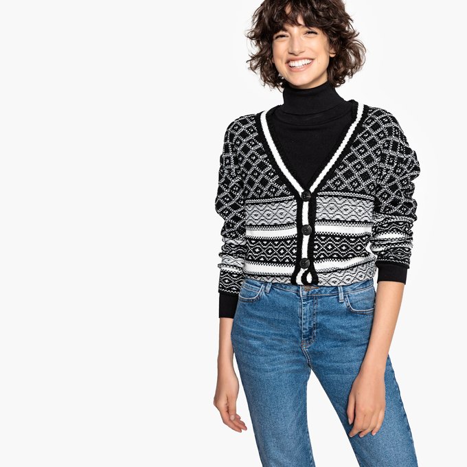 Casaco em jacquard, bicolor pretobranco La Redoute Casaco em jacquard, bicolor pretobranco La Redoute