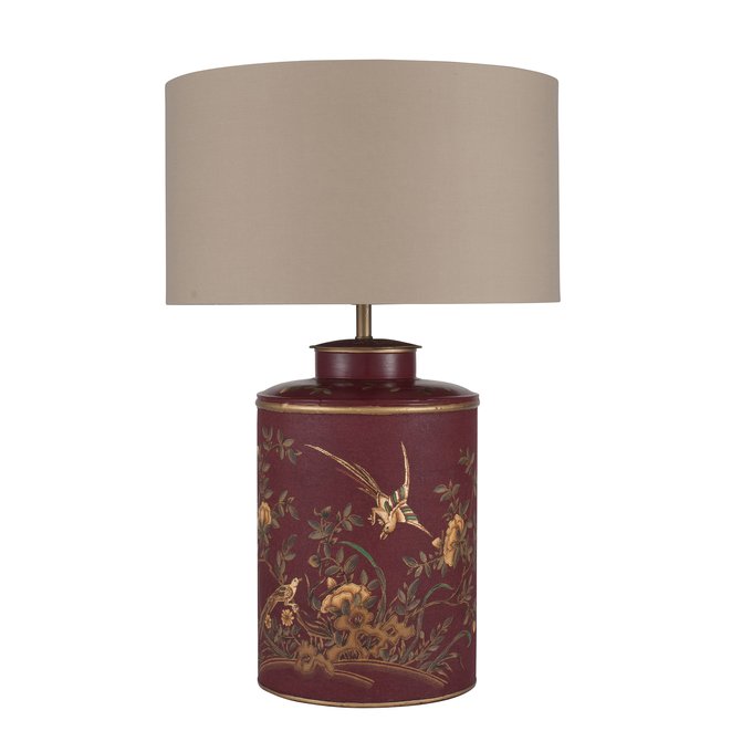 Table Lamp Base In Red Metal With Gold Birds Table Lamp Base In Red Metal With Gold Birds