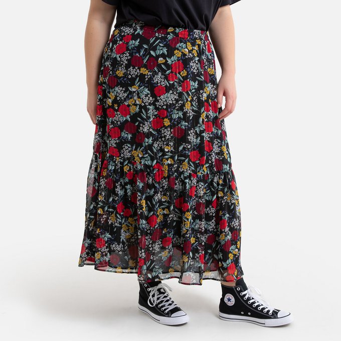 floral ruffle maxi skirt