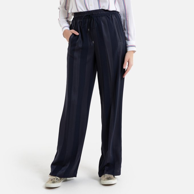 navy striped trousers