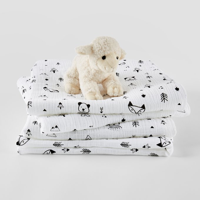 black and white muslin squares
