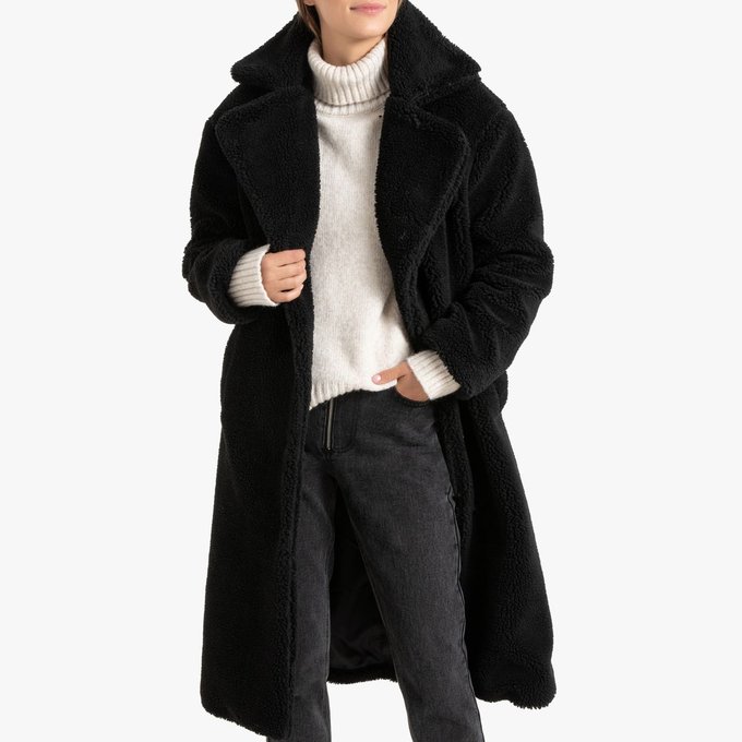 La noir Manteau long Collections Redoute imitation fourrure PXikOZuT