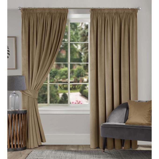 Montreal Velvet Lined Door Curtain Panel Camel Camel Home