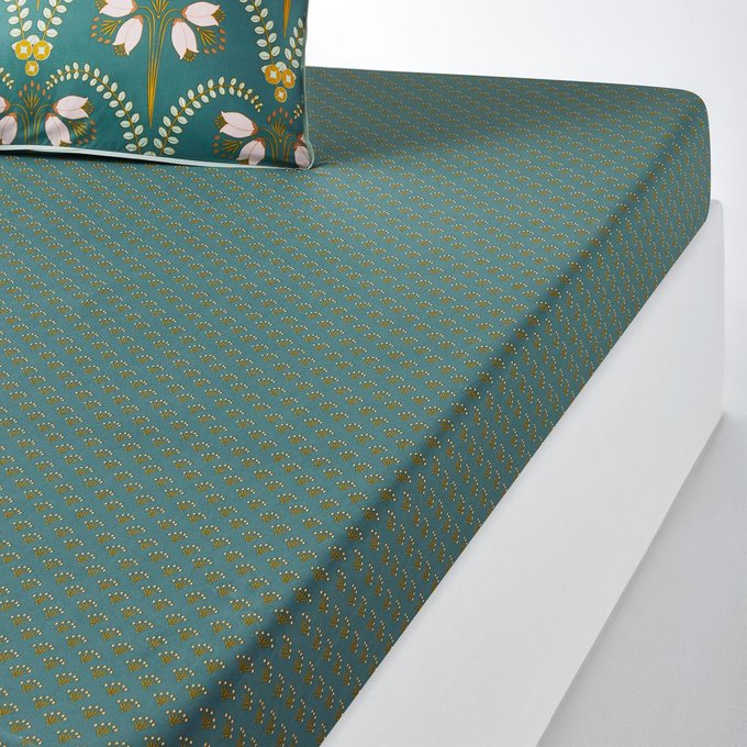 Drap Housse Percale Belladone Imprime Bleu La Redoute Interieurs La Redoute