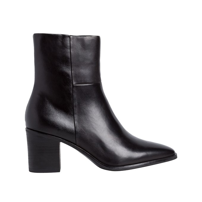 Leather Pointed Ankle Boots with Heel