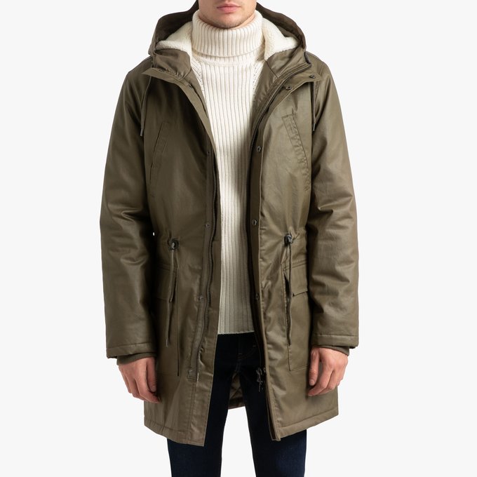 parka with faux fur lining and hood